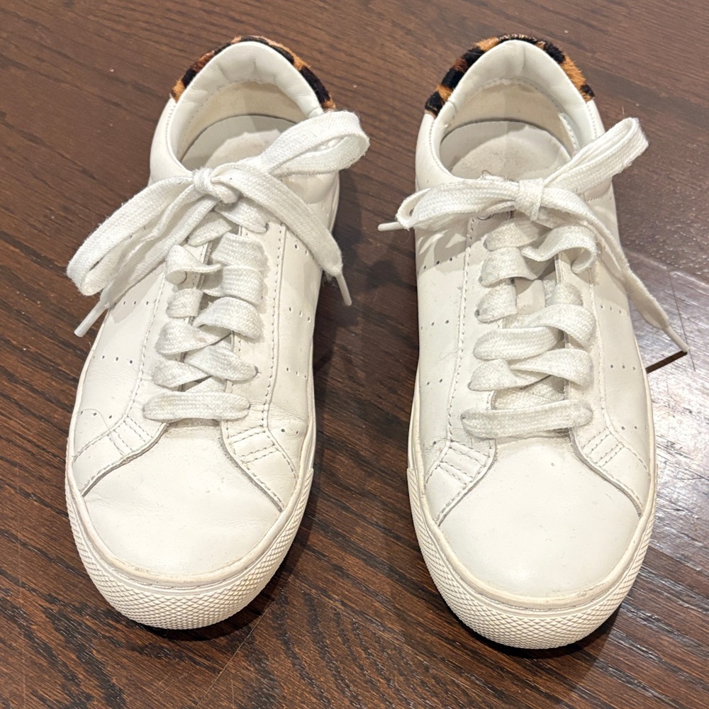 J. Crew White Sneakers with Leopard Detail